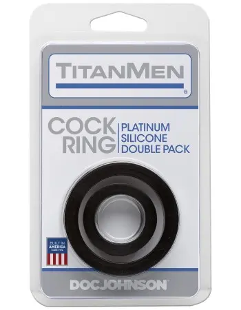 Titanmen Cock Ring Platinum Silicone Double Pack - Black