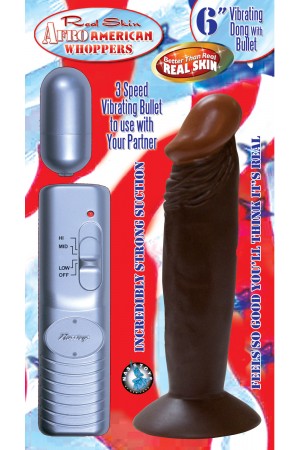 Afro American Whoppers 6 Inch Vibrating Dong With  Bullet - Brown