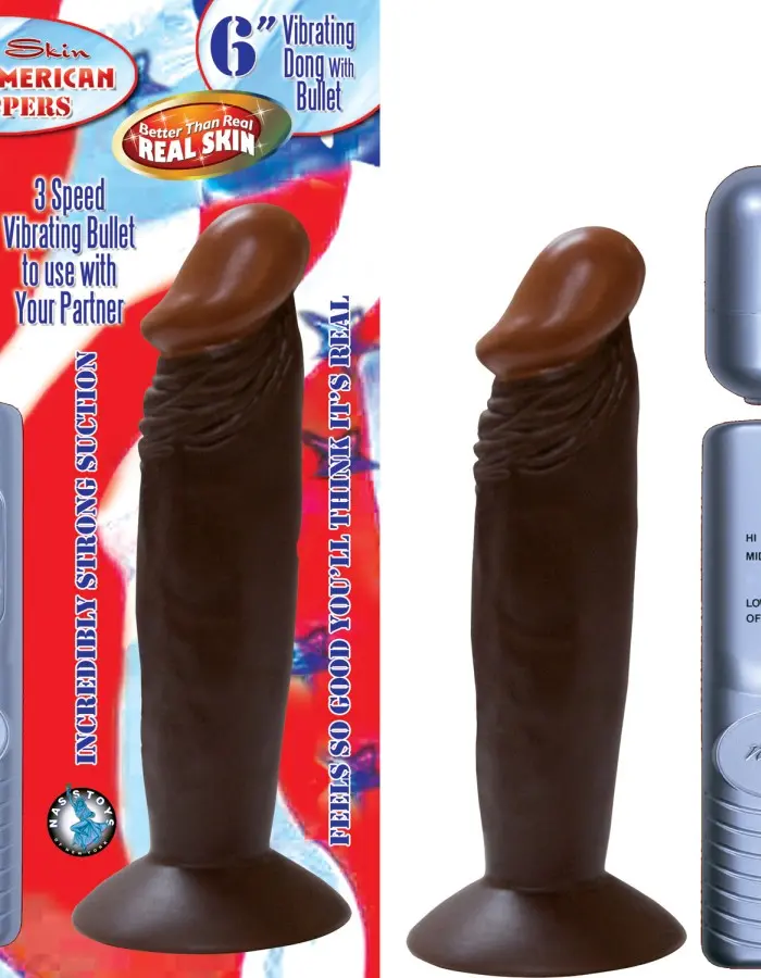 Afro American Whoppers 6 Inch Vibrating Dong With Bullet - Brown