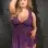 Stretch Lace & Stretch Mesh Baby Doll - Queen Size - Purple