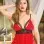 Stretch Knit & Stretch Lace Split Cup Baby Doll - One Size - Red & Black