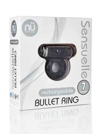 Sensuelle 7 Function Rechargeable Bullet Ring -  Black