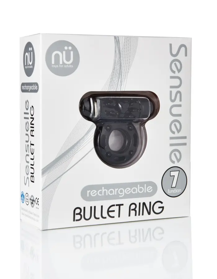 Sensuelle 7 Function Rechargeable Bullet Ring -  Black