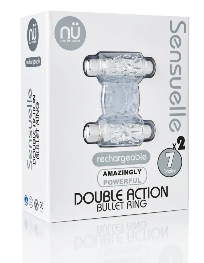 Sensuelle 7 Function Rechargeable Double Action Bullet Ring - Clear