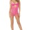 Galloon Lace & Fishnet Chemise With Thong  - One Size - Pink