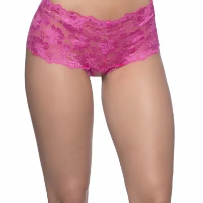 Crotchless Lace Boyshort - Small/ Medium - Pink