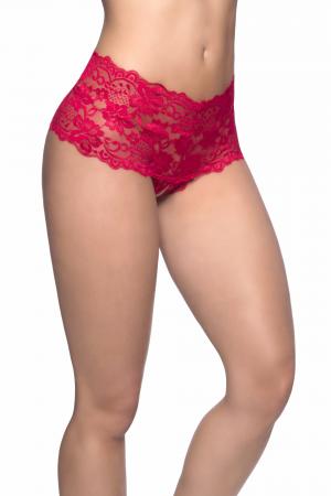 Crotchless Lace Boyshort - Small/ Medium - Red