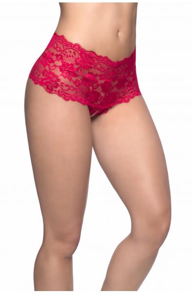 Crotchless Lace Boyshort - Small/ Medium - Red