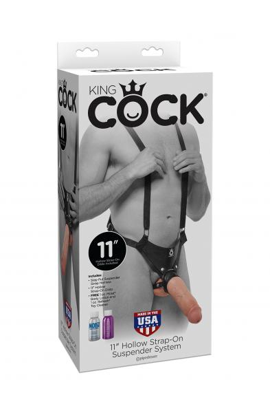 King Cock 11 Inch Hollow Strap on Suspender  System - Flesh