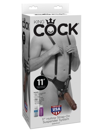 King Cock 11" Hollow Strap-on Suspender System - Brown