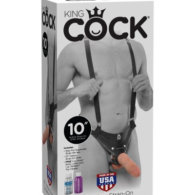 King Cock 10" Hollow Strap-on Suspender System -  Flesh