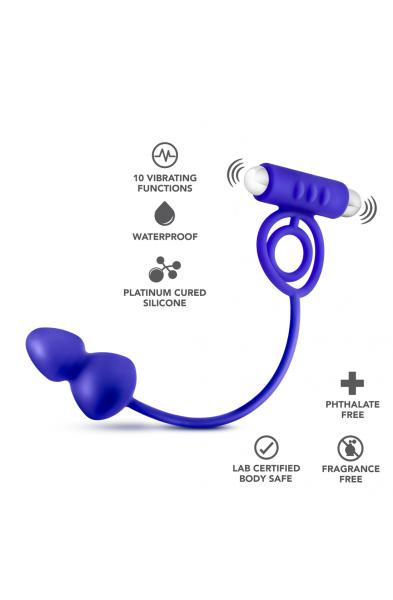 Performance Penetrator Anal Plug With Vibrating Cock Rings - Indigo