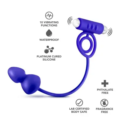 Performance Penetrator Anal Plug With Vibrating Cock Rings - Indigo