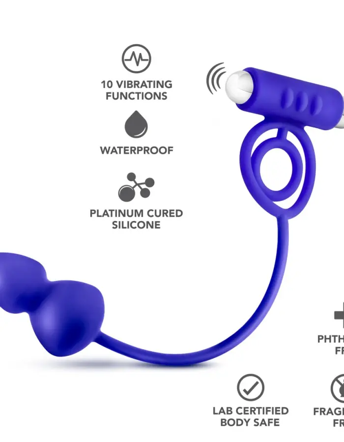 Performance Penetrator Anal Plug With Vibrating Cock Rings - Indigo