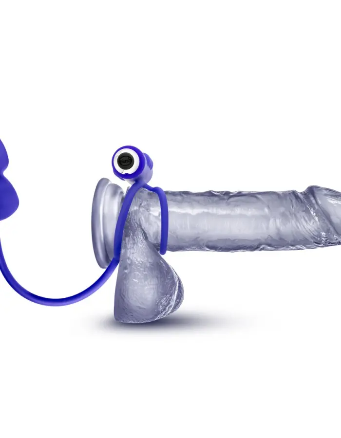 Performance Penetrator Anal Plug With Vibrating Cock Rings - Indigo