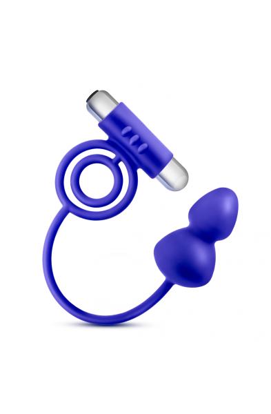 Performance Penetrator Anal Plug With Vibrating Cock Rings - Indigo