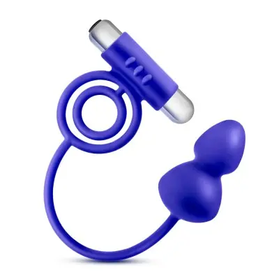 Performance Penetrator Anal Plug With Vibrating Cock Rings - Indigo