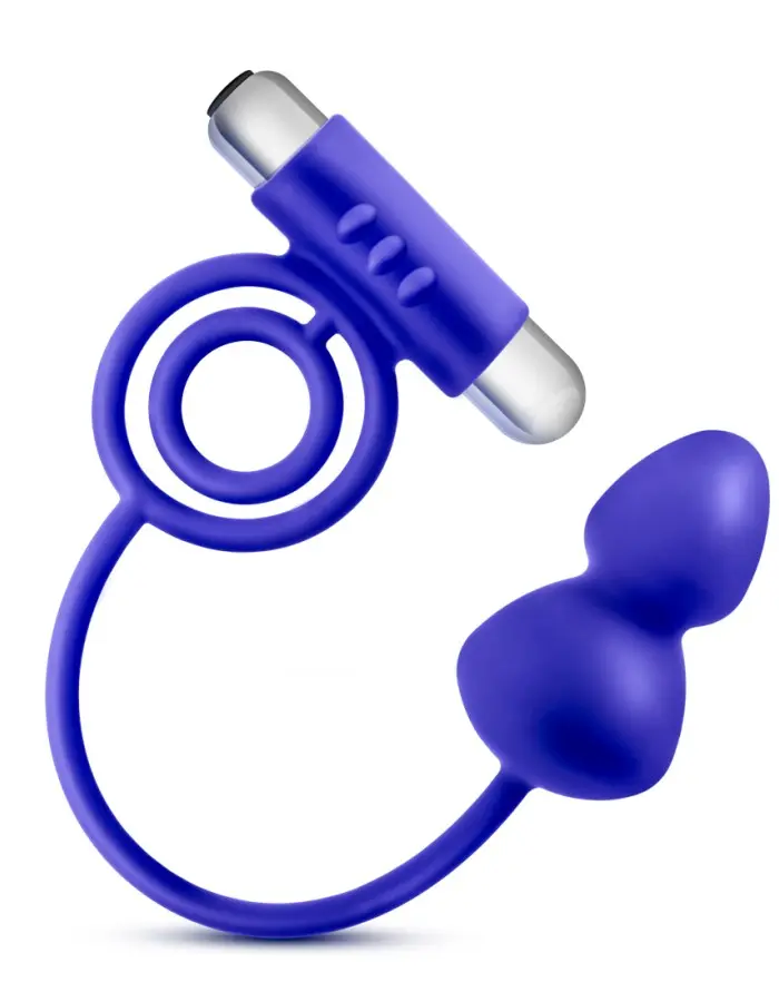 Performance Penetrator Anal Plug With Vibrating Cock Rings - Indigo