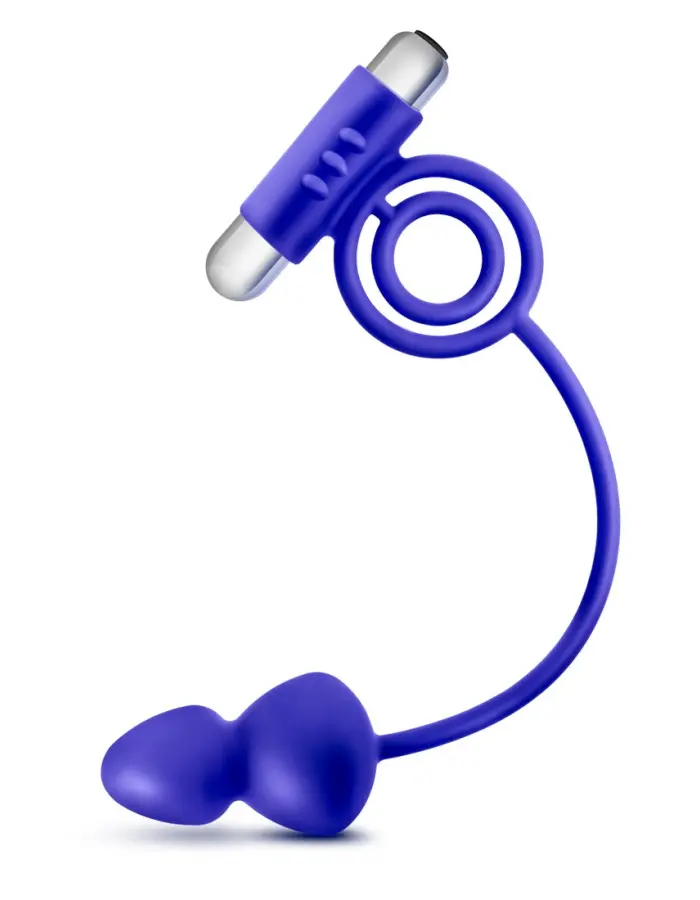 Performance Penetrator Anal Plug With Vibrating Cock Rings - Indigo