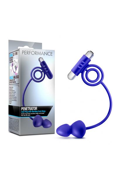 Performance Penetrator Anal Plug With Vibrating Cock Rings - Indigo