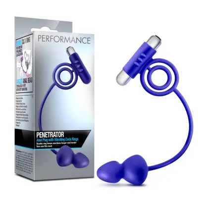Performance Penetrator Anal Plug With Vibrating Cock Rings - Indigo