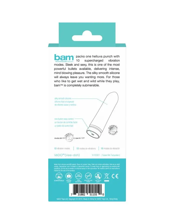 Bam Rechargeable Bullet - Tease Me Turquoise