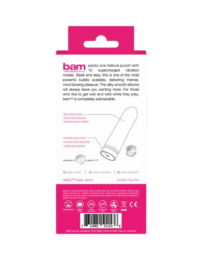 Bam Rechargeable Bullet - Hot in Bed Pink