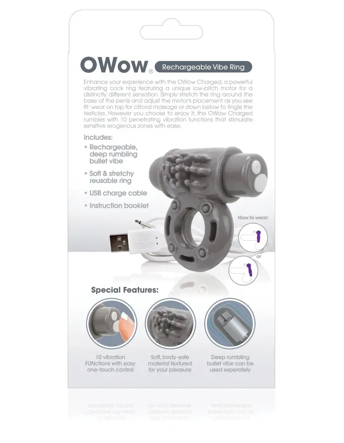 Charged Owow Rechargeable Vibe Ring - Grey