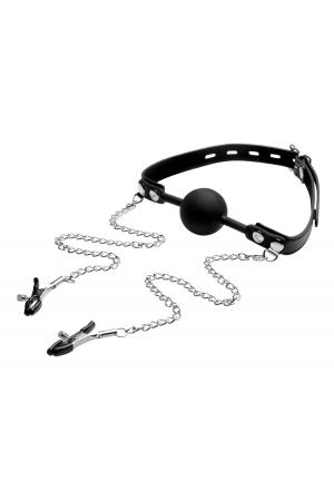 Silicone Ball Gag W/nipple Clamps