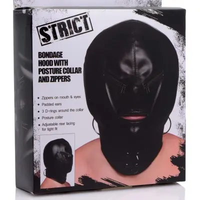 Bondage Hood with Posture Collar & Zippers