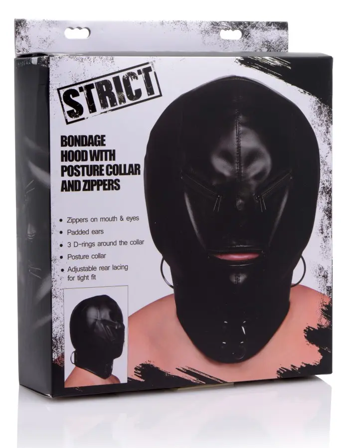 Bondage Hood with Posture Collar & Zippers