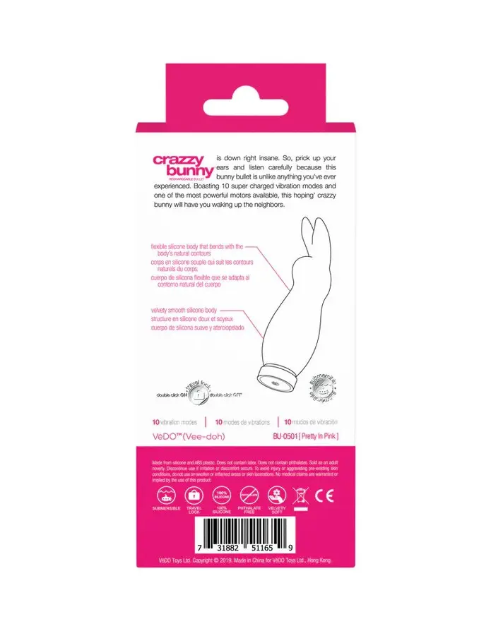 Crazzy Bunny Rechargeable Bullet - Pretty in Pink