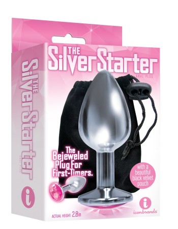 The 9's the Silver Starter Bejeweled Stainless Steel Plug - Pink