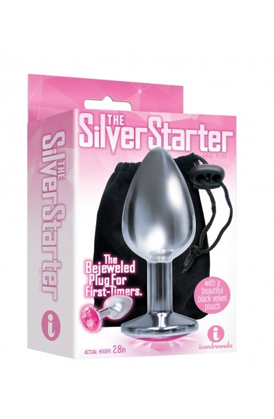 The 9's the Silver Starter Bejeweled Stainless  Steel Plug - Pink