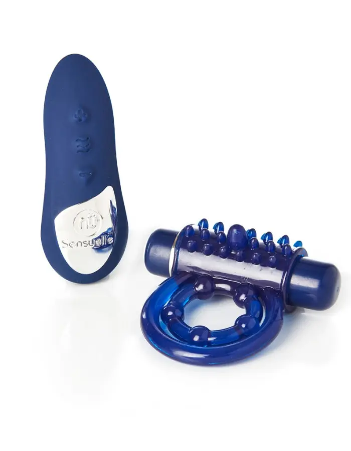 Sensuelle Remote Control 15 Function Rechargeable Bullet Ring - Blue