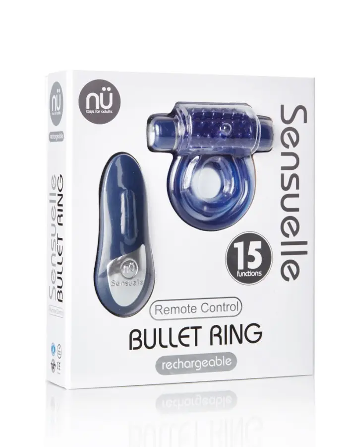 Sensuelle Remote Control 15 Function Rechargeable Bullet Ring - Blue