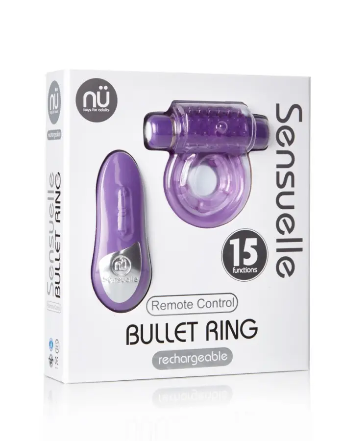 Sensuelle Remote Control 15 Function Rechargeable Bullet Ring - Purple