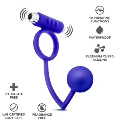 Performance Penetrator Anal Ball With Vibrating Cock Ring - Indigo