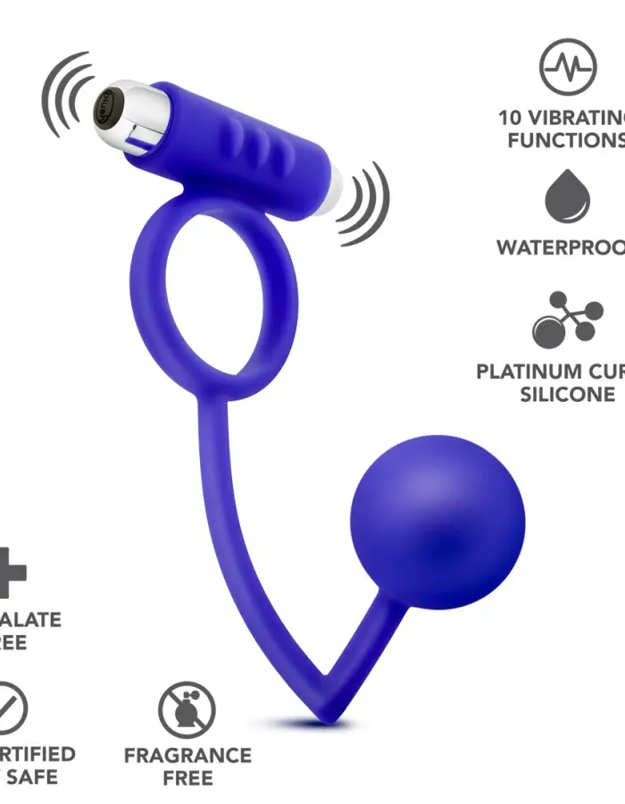 Performance Penetrator Anal Ball With Vibrating Cock Ring - Indigo