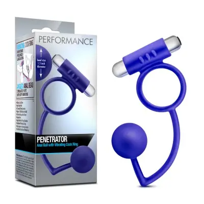 Performance Penetrator Anal Ball With Vibrating Cock Ring - Indigo