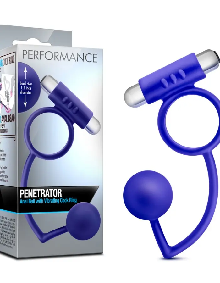 Performance Penetrator Anal Ball With Vibrating Cock Ring - Indigo
