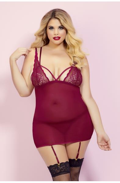 Risky Business Chemise Set - One Size Queen - Wine