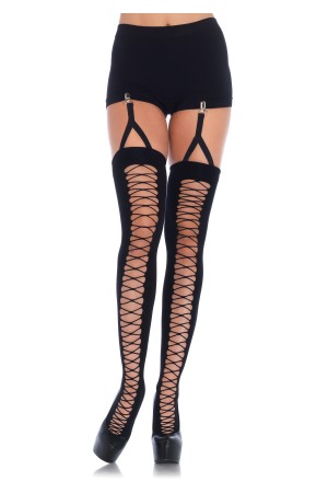 Lace Up Illusion Thigh Highs - One Size