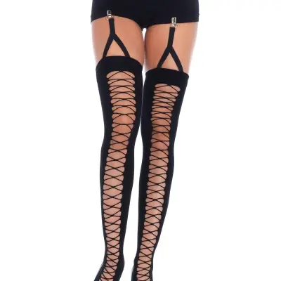 Lace Up Illusion Thigh Highs - One Size
