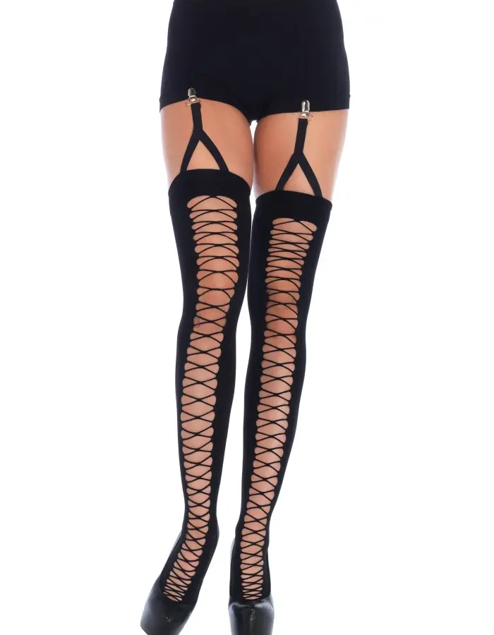 Lace Up Illusion Thigh Highs - One Size