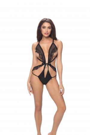 Crotchless Teddy With Front Tie - One Size - Black