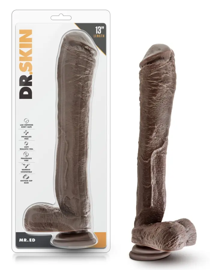 Dr. Skin Mr. Ed 13 Inch Dildo with Suction Cup - Chocolate