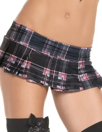 Black Plaid Pleated Mini Skirt - Medium/ Large