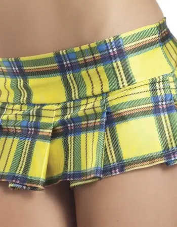 Yellow Plaid Pleated Mini Skirt - Medium/ Large
