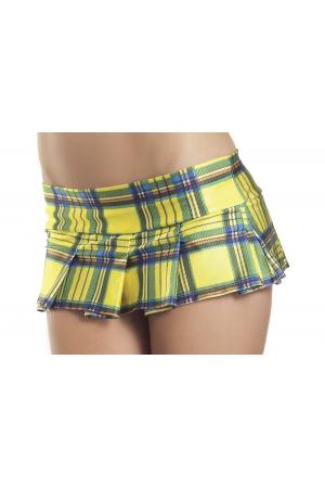 Yellow Plaid Pleated Mini Skirt - Small/ Medium